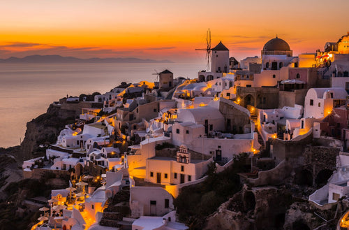 Sanders & Sanders fotobehang Santorini warm oranje, bruin en grijs - 375 x 270 cm - 601022
