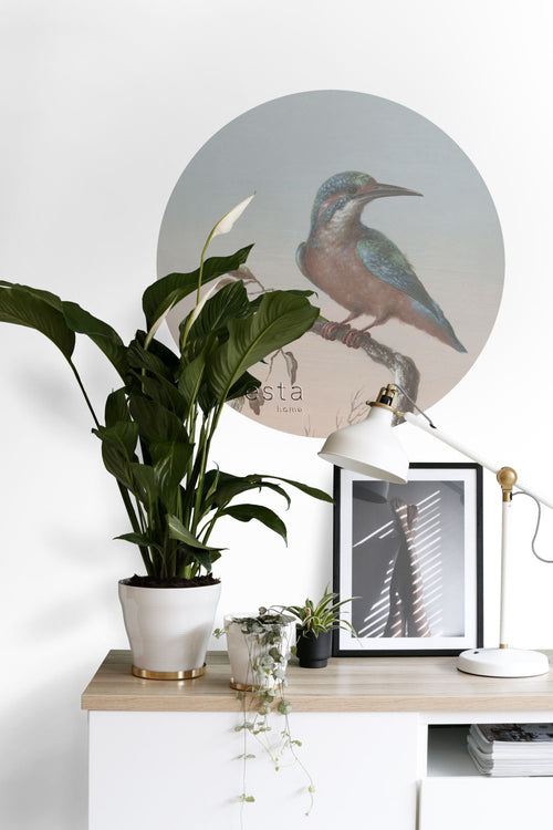 ESTAhome zelfklevende behangcirkel ijsvogel op tak avondrood - Ø 70 cm - 158993 - vtwonen shop