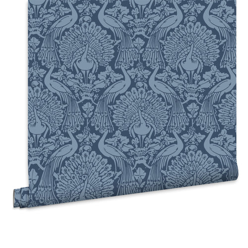 Laura Ashley Vliesbehang - Peacock Damask Dusky Seaspray