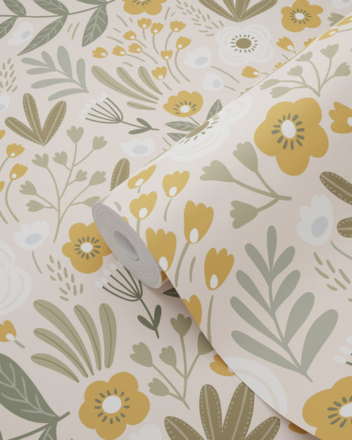 ESTAhome behang bloemetjes vergrijsd groen en bruin - 50 x 900 cm - 131068 - vtwonen shop