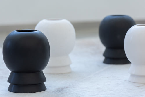 J-Line vaas Olivia - keramiek - zwart - 2 stuks - Ø 16.5 cm