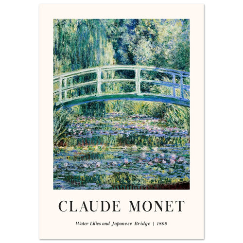 Artfulprints Poster met Lijst Claude Monet - Water lilies and Japanese bridge   - A4 21x29.7 cm - Groen