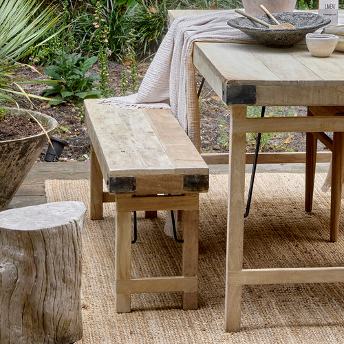 Raw materials eetkamerbank FSC-gerecycled - Limewash - inklapbaar - 120 cm