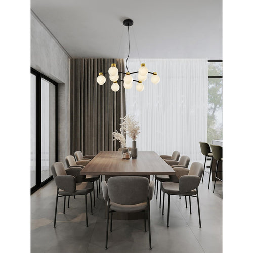 Nova Luce OVALINO Hanglamp met meerdere armen voor plafondmontage in opaal, satijngoud en matzwart, LED G9 10x5W