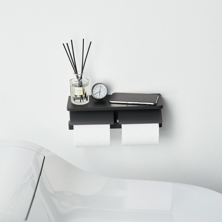 Dubbele Toiletten-SSmartphone-Papierhouder met Plank Geborsteld, SUS 304 Roestvrij Staal Dubbele Kop Badkamer Wandmontage Stof Opslag Rack (geborsteld) YIGUANXIN