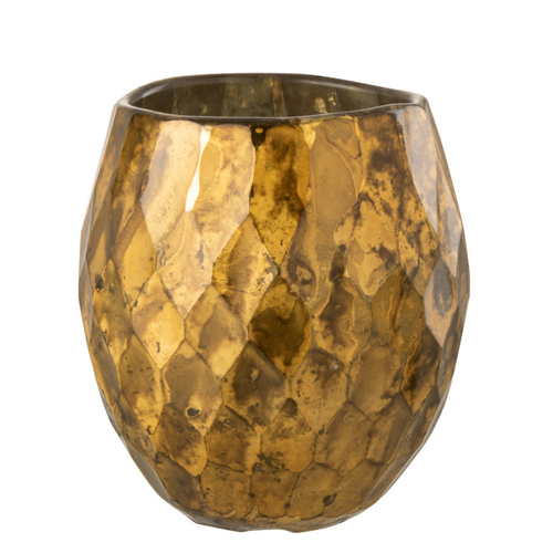 J-Line kaarshouder Ruit - glas - goud - 2 stuks