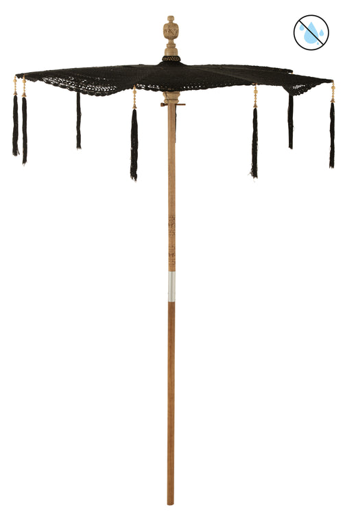 J-Line parasol Kwast - katoen - hout - zwart - large