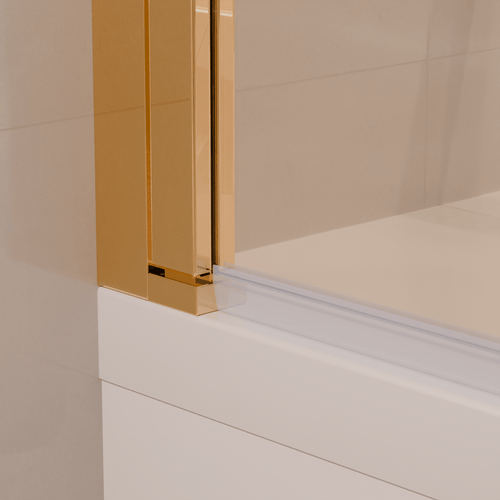 LOMAZOO badwand Caracas - 2 delig - draaibaar - anti kalk nano coating - helder glas - goud - 120 x 140 cm