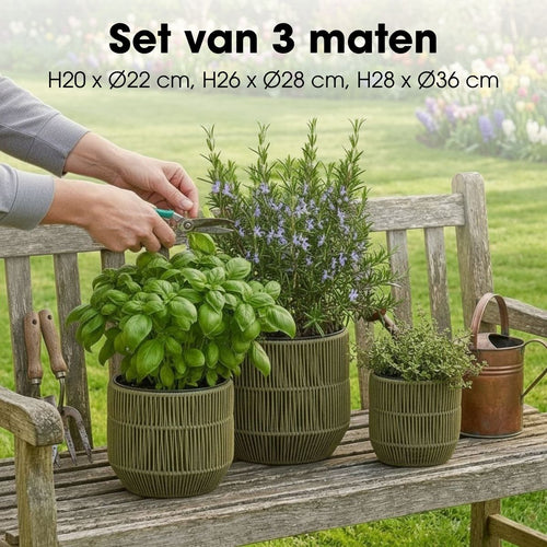 Mica Decorations Peta Bloempot voor Buiten – Set van 3 – Plantenpot voor Bloemen en Buitenplanten – Bloempotten voor Buiten – Groen
