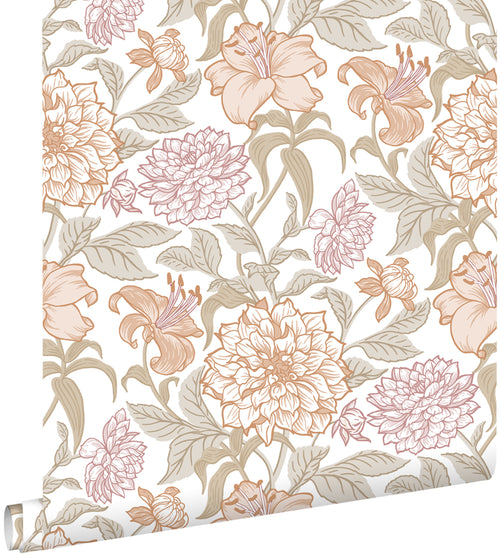 ESTAhome behang vintage bloemen terracotta en vergrijsd groen - 0.53 x 10.05 m - 139612 - vtwonen shop