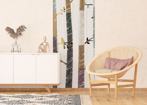 Sanders & Sanders poster bomen bruin, beige en paars - 90 x 270 cm - 601047