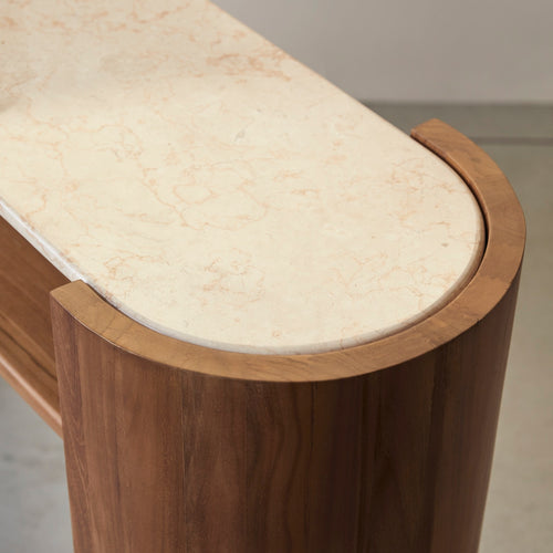 Tikamoon Consoletafel in massief teak en marmer - Naturel