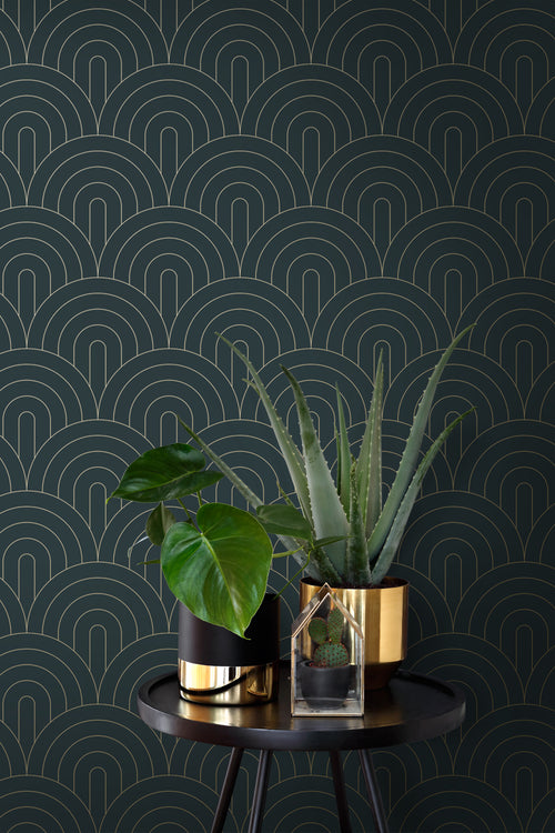 ESTAhome behang art deco motief donkerblauw - 53 cm x 10.05 m - 139743 - vtwonen shop