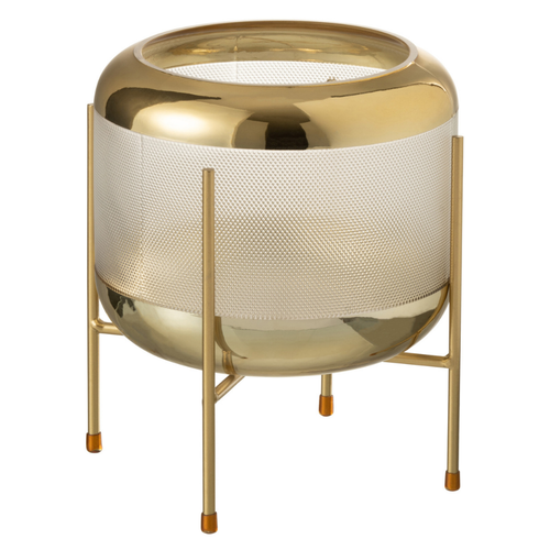 J-Line vaas Rond Motief Op Voet - glas - transparant/goud - Ø 20 cm - vtwonen shop