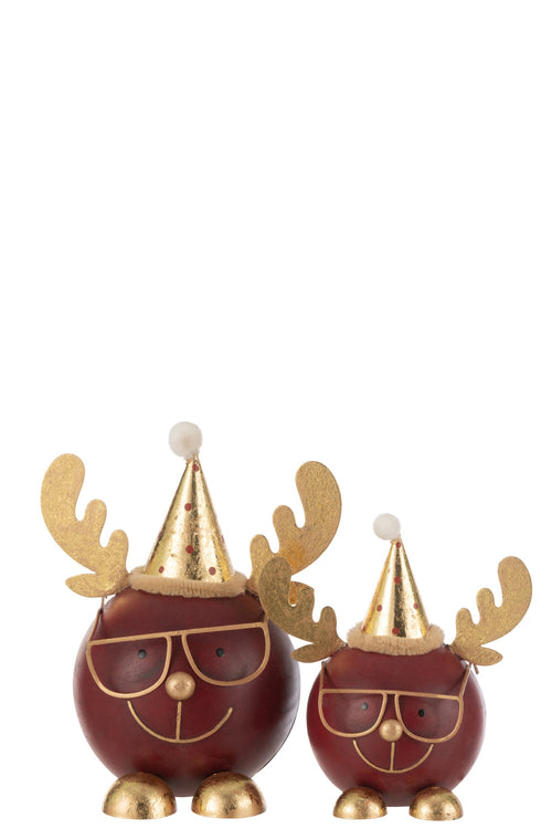 J-Line kerstfiguur Rendier Rond Kop + Bril - metaal - roest/goud - large