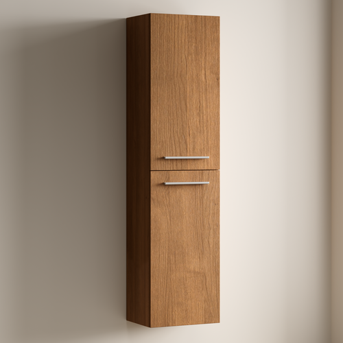 LOMAZOO badmeubelset Navero - met hoge kast & witte wastafel - warm eiken - 120 cm