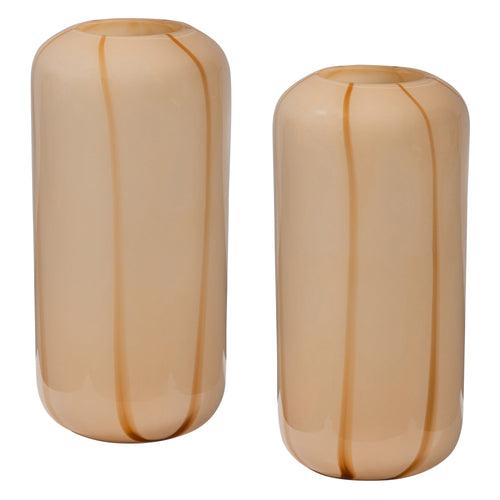 WOOOD vaas met streep Arles - Glas - Naturel - Set van 2 - vtwonen shop