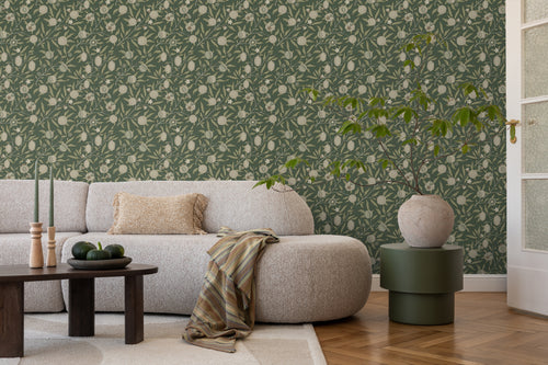 ESTAhome behang exotisch fruit en bladeren donkergroen en taupe - 50 x 900 cm - 131174 - vtwonen shop