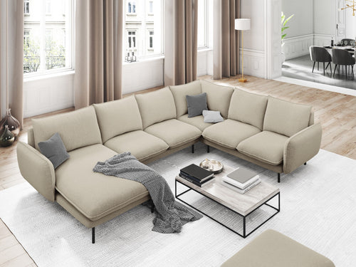 Cosmopolitan Design Panoramische hoekbank rechts Vienna 7-zits, structurele stof, beige - 235x330x95cm