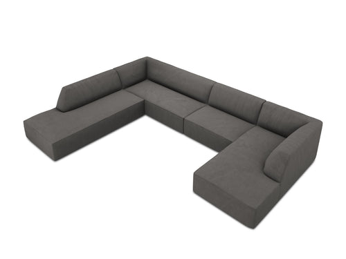 Micadoni Panoramische hoekbank links Ruby 7-zits, ribfluwelen, donkergrijs - 273x366x69cm