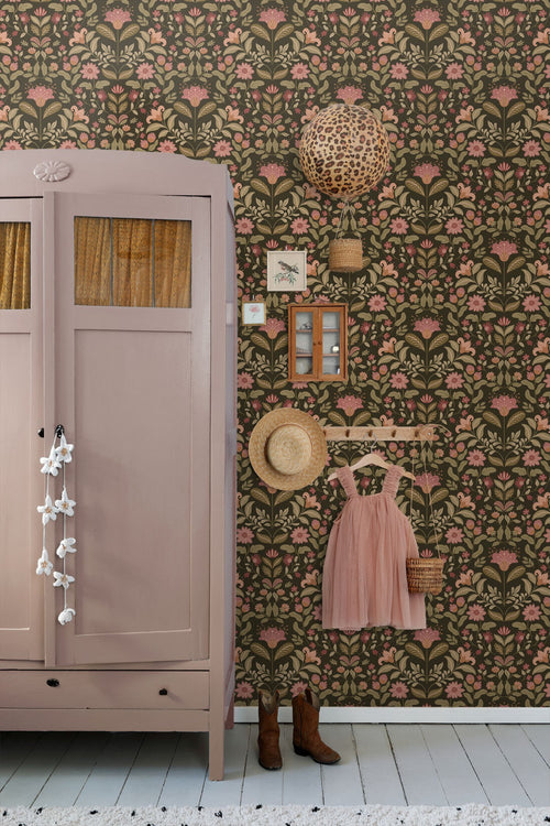 ESTAhome behang vintage bloemen groen en roze - 50 x 900 cm - 131893
