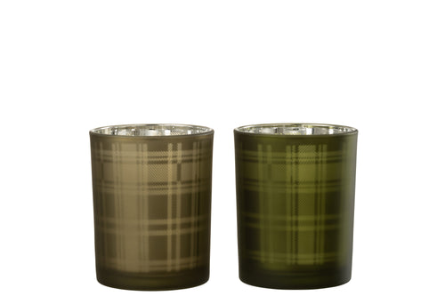 J-Line windlicht Rechthoeken - glas - groen - medium - 2 stuks