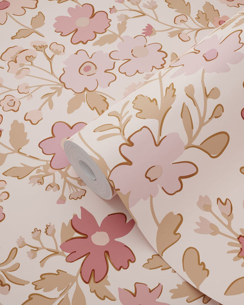 ESTAhome behang bloemetjes roze en paars - 50 x 900 cm - 132235