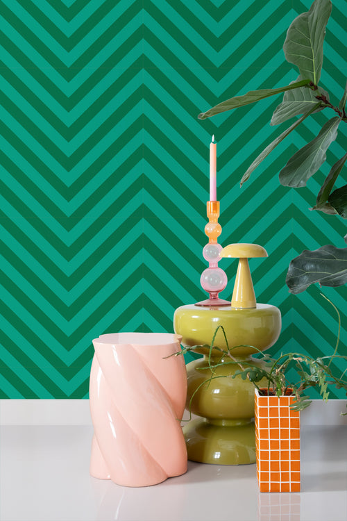 ESTAhome behang chevronpatroon groen - 50 x 900 cm - 131404 - vtwonen shop