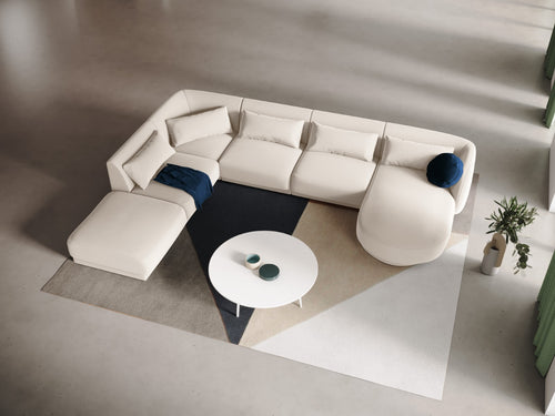 Cosmopolitan Design Panoramische hoekbank links Tulum 6-zits, flueel, lichtbeige - 255x330x70cm