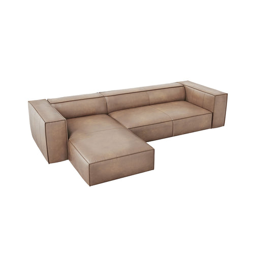 Cosmopolitan Design - Linker hoekbank Turin 5-zits, echt leer donkerbeige - 173x290x68cm