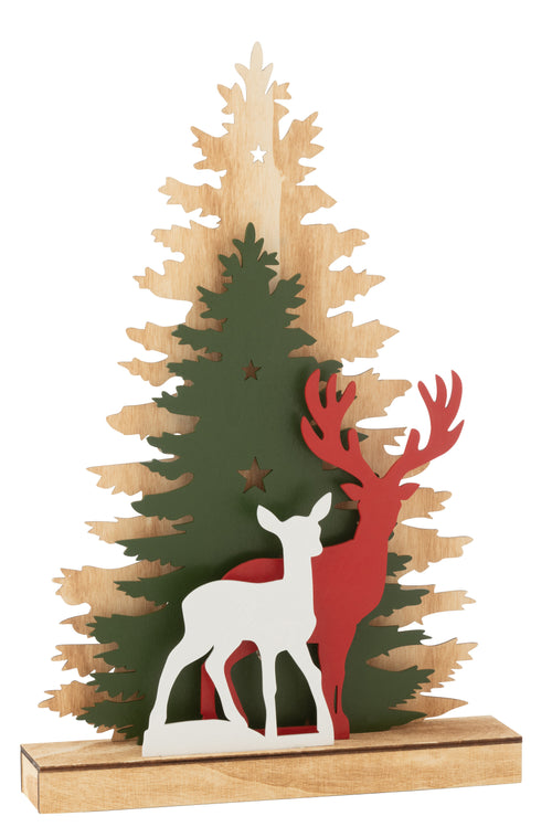 J-Line decoratie Winter Rendier Bomen - hout - mix - LED lichtjes - vtwonen shop