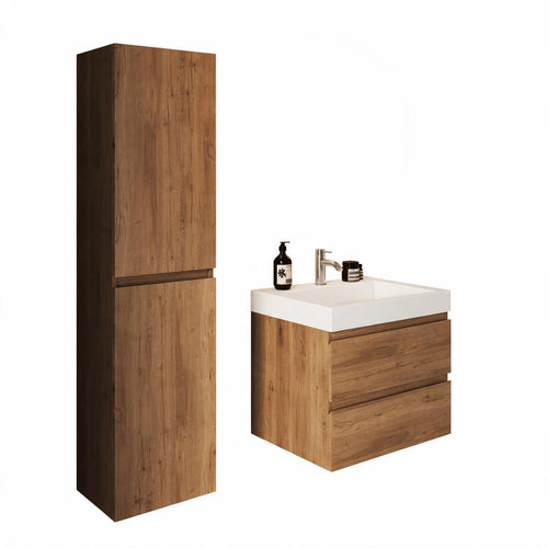 LOMAZOO badmeubelset Azuro - met kolomkast & witte wastafel - warm eiken - 60 cm