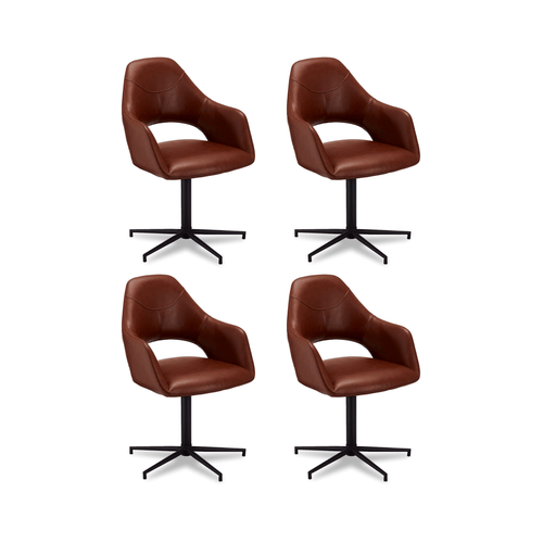 Furnhouse eetkamerstoelen armleuning Luna - Cognacbruin - Kunstleer - Set van 4