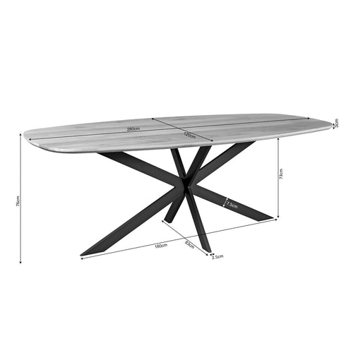 Starfurn Eettafel Ferris - Deens Ovaal Zwart Hout - 280x120x76cm