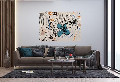 Sanders & Sanders poster bloemmotief beige, blauw en oranje - 110 x 155 cm - 601242