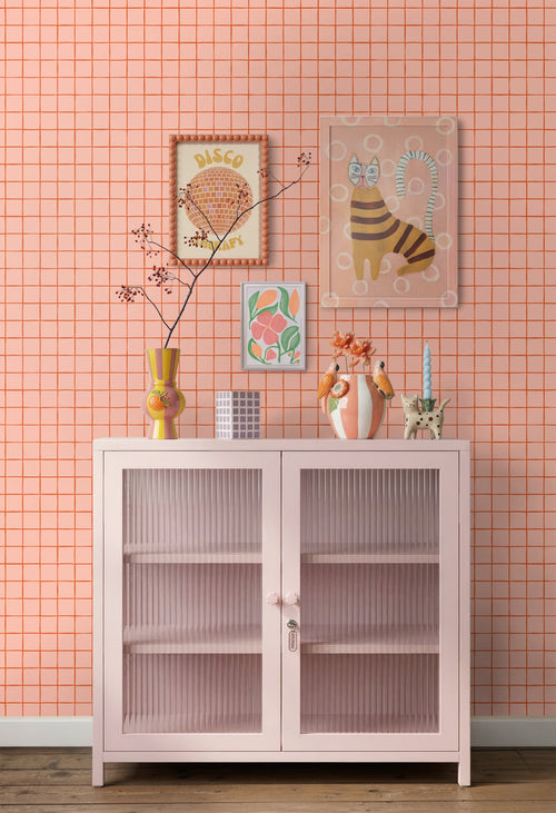 ESTAhome behang geblokt motief perzik roze - 0.53 x 10.05 m - 131596