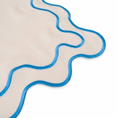 Kulu Club placemats Wavy - linnenmix - beige/blauw - set van 2