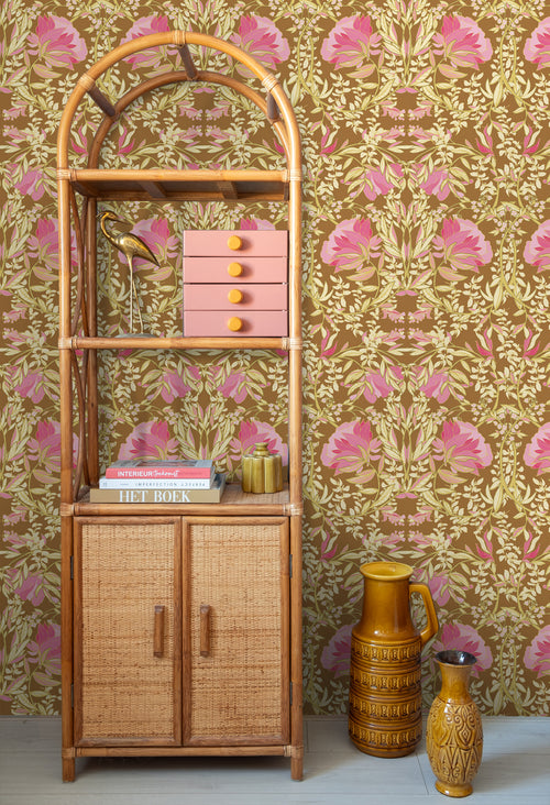 ESTAhome behang vintage bloemen in art nouveau stijl groen en fuchsia roze - 50 x 900 cm - 131731