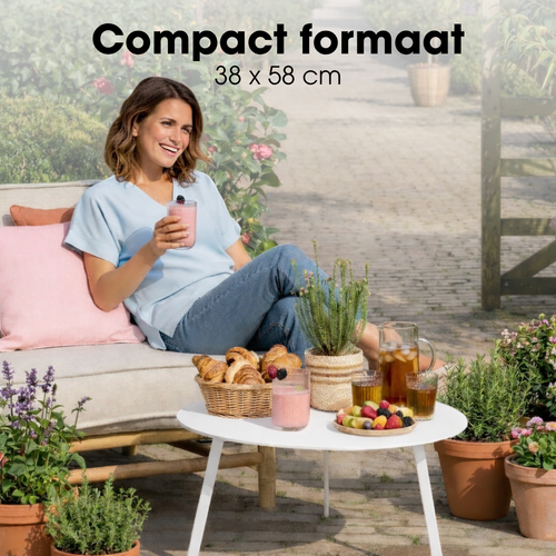Mica Decorations Seatle Bijzettafel voor Buiten - Salontafel Rond - Plantentafel en Koffietafel - H38 x Ø58 cm - Metaal - Wit
