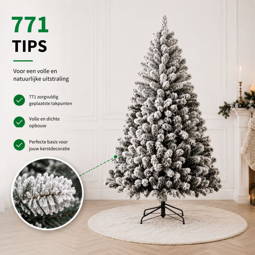 Black Box Trees Alderfen Kunstkerstboom met Sneeuw - Kerstboom H210 x Ø137 cm - Kunstboom met 771 Tips en Standaard - Frosted