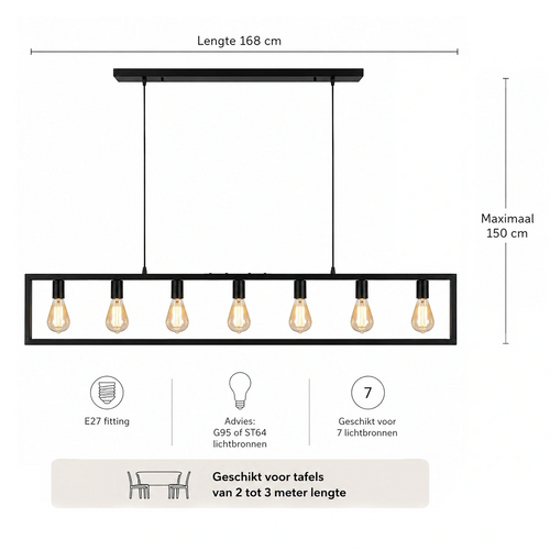 Freelight hanglamp Distesa - 7 lichts - 168x 140 cm - zwart