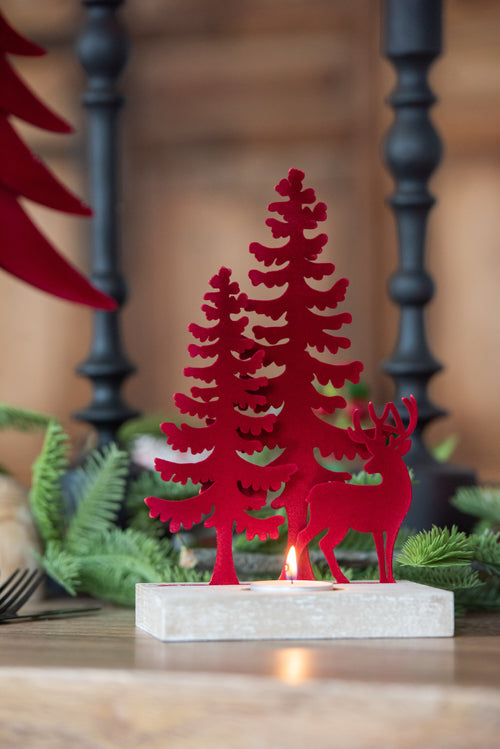 J-Line theelichthouder 1 Stuk Rendier/Bomen - metaal/hout - rood - vtwonen shop