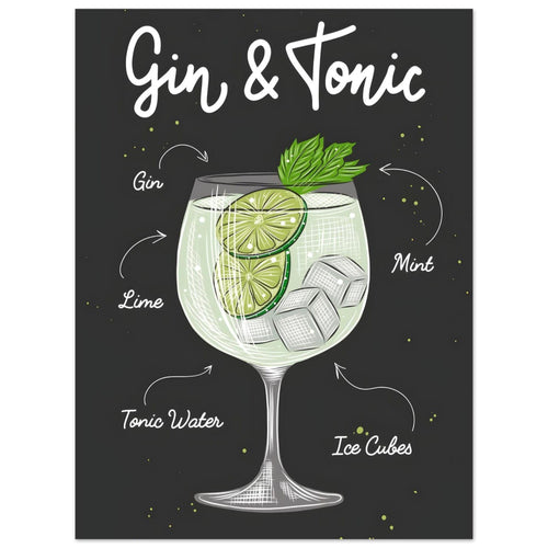 Artfulprints  Gin Tonic cocktail – Illustratie   poster 30x40 cm - vtwonen shop