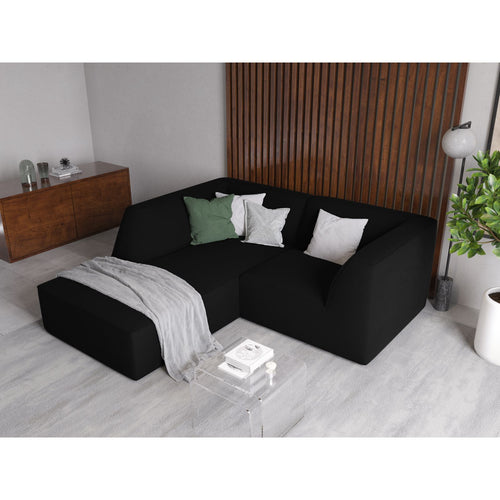 Cosmopolitan Design - Modulaire hoekbank links Siena 3-zits, flueel zwart - 180x186x69cm