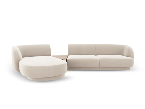 Micadoni linker modulaire bank Miley 3-zits, flueel, lichtbeige - 178x303x70cm