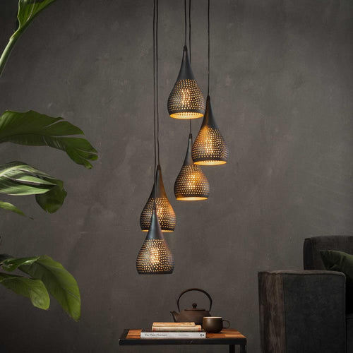 Giga Meubel Hanglamp Punch Getrapt - Zwart Metaal - 5-Lichts - 35x35x150cm