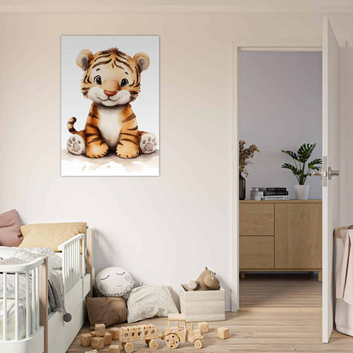 Artfulprints Poster Schattige baby tijger   - 50x70 cm - Bruin