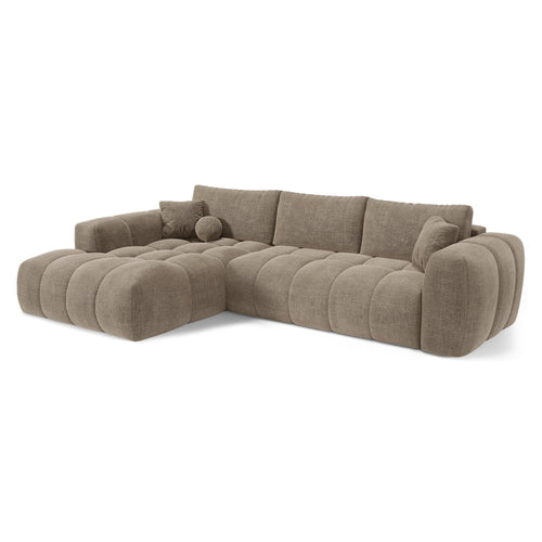Premium Interiors - Linkshoekbank met slaapfunctie en opbergruimte SKY - kruisbinding  mol 310cm