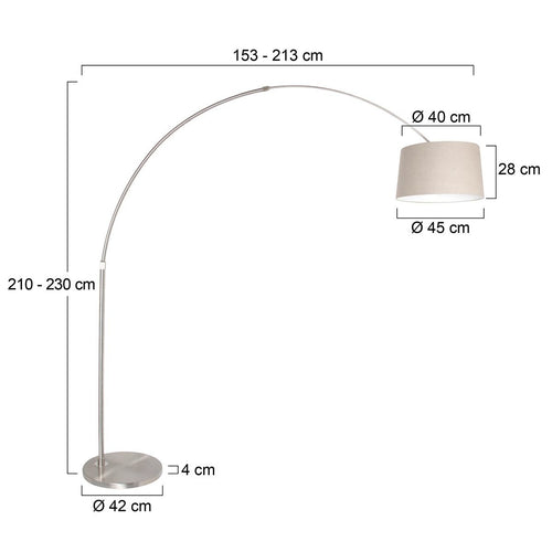 Steinhauer vloerlamp booglamp - 1 lichts - 190x 230 cm - mat chroom grijs - vtwonen shop