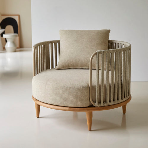 Tikamoon Fauteuil van massief teak en stof - Beige - vtwonen shop